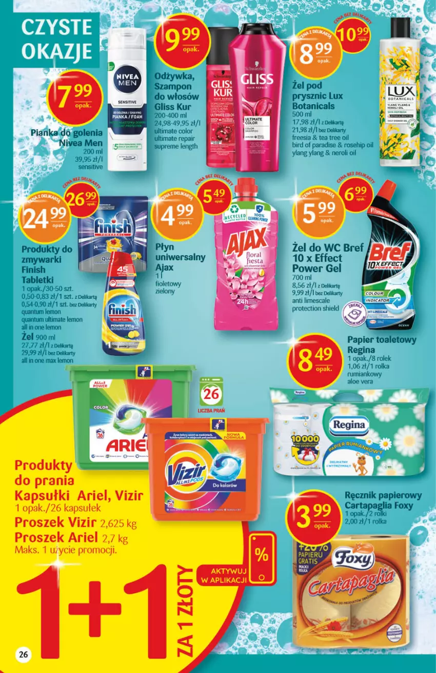 Gazetka promocyjna Delikatesy Centrum - Gazetka DC41 n. fresh - ważna 14.10 do 20.10.2021 - strona 26 - produkty: Aloe vera, Ariel, Bref, Finish, Foxy, Gliss Kur, Nivea, Nivea Men, Papier, Ręcznik, Rum, Szampon, Tea tree, Vizir, Zmywarki