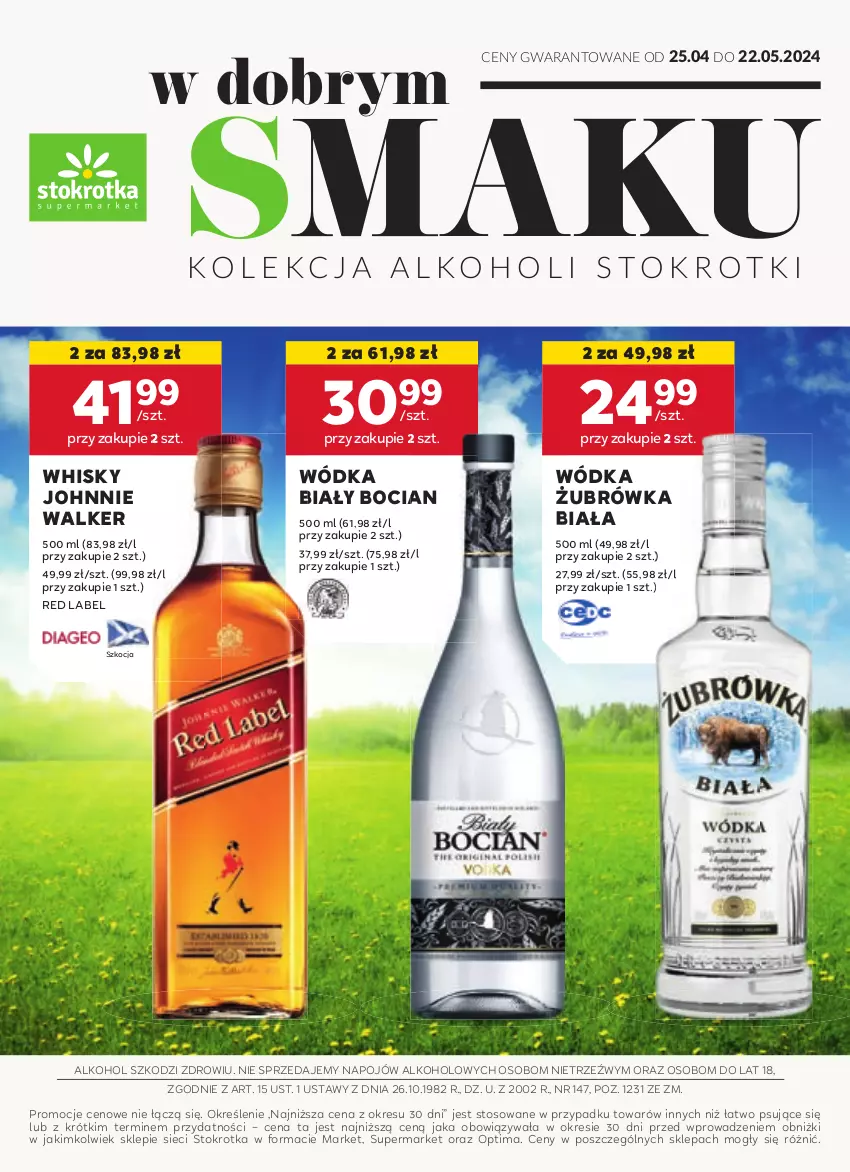 Gazetka promocyjna Stokrotka - Oferta alkoholowa - ważna 25.04 do 22.05.2024 - strona 1 - produkty: Biały Bocian, Johnnie Walker, Koc, Optima, Whisky, Wódka