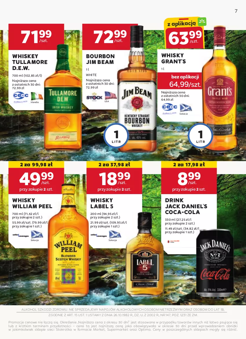 Gazetka promocyjna Stokrotka - Oferta alkoholowa - ważna 25.04 do 22.05.2024 - strona 7 - produkty: Bourbon, Coca-Cola, Gra, Jim Beam, Koc, Optima, Whiskey, Whisky