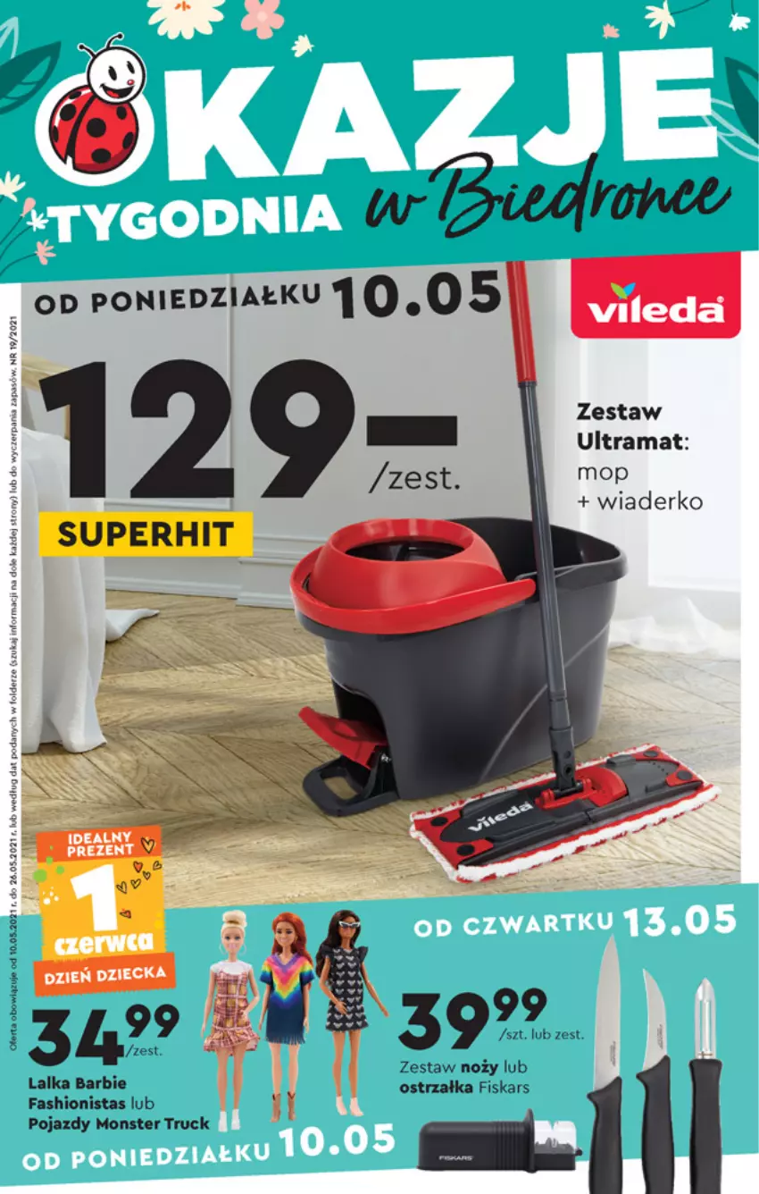 Gazetka promocyjna Biedronka - Okazje tygodnia - ważna 10.05 do 24.05.2021 - strona 1 - produkty: Barbie, Fa, Fiskars, Lalka, Monster truck, Mop, Mus, Noż, Pojazd, Rama