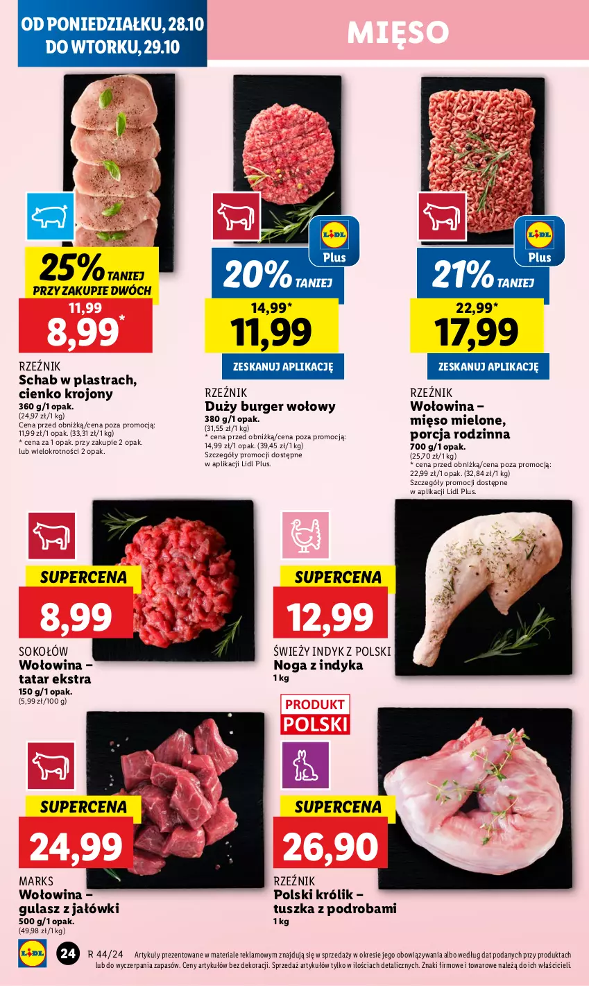 Gazetka promocyjna Lidl - GAZETKA - ważna 28.10 do 29.10.2024 - strona 28 - produkty: Burger, Królik, Mięso, Mięso mielone, Por, Sok, Sokołów, Tusz, Wołowina