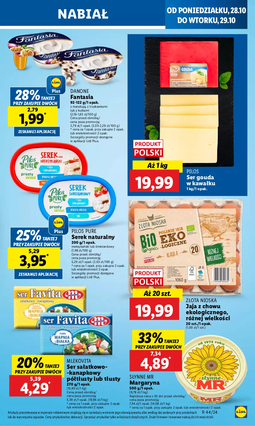 Gazetka promocyjna Lidl - GAZETKA - ważna 28.10 do 29.10.2024 - strona 31 - produkty: Danone, Fa, Fanta, Gouda, Jaja, Kawa, Margaryna, Mleko, Mlekovita, Pilos, Pur, Sałat, Ser, Ser sałatkowo-kanapkowy, Serek, Serek naturalny, Słynne