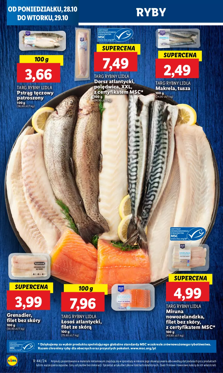 Gazetka promocyjna Lidl - GAZETKA - ważna 28.10 do 29.10.2024 - strona 32 - produkty: Dorsz, Grenadier, Miruna, Polędwica, Pstrąg, Pstrąg tęczowy, Tusz