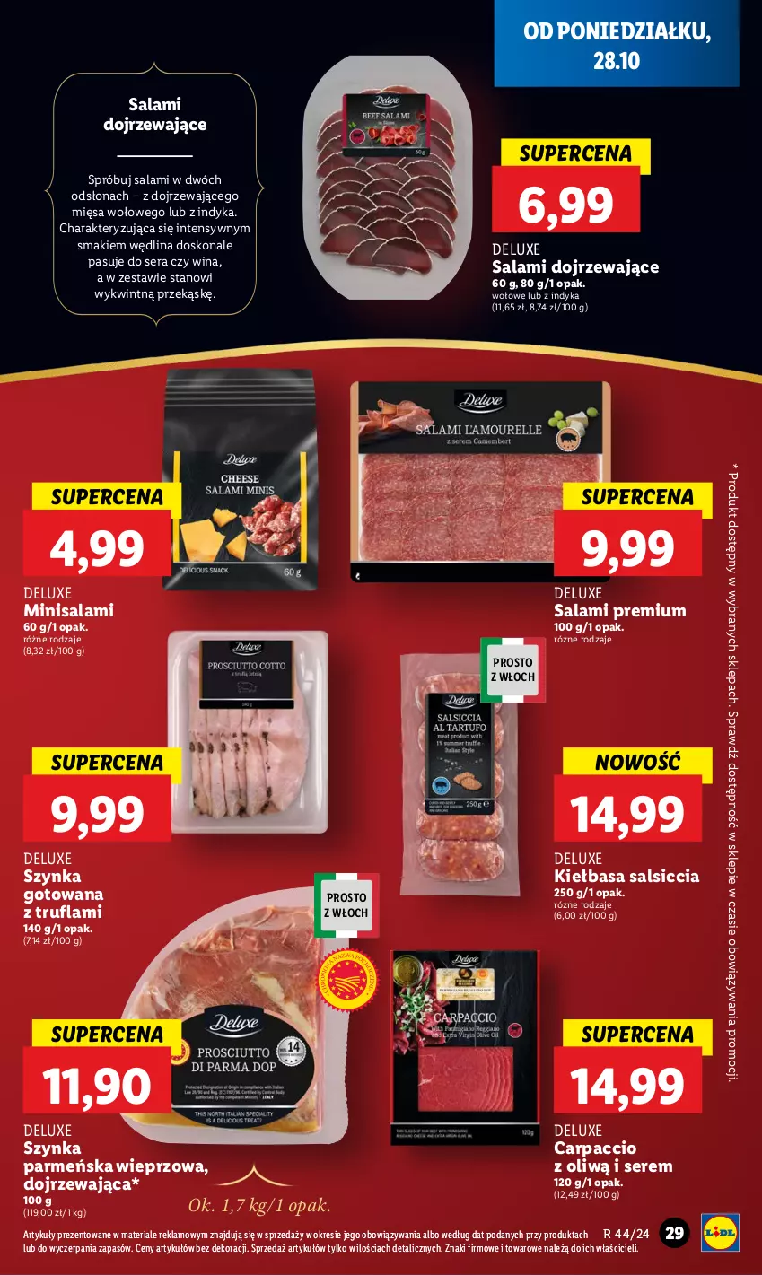 Gazetka promocyjna Lidl - GAZETKA - ważna 28.10 do 29.10.2024 - strona 35 - produkty: Carpaccio, Kiełbasa, LG, Salami, Ser, Szynka, Wędlina