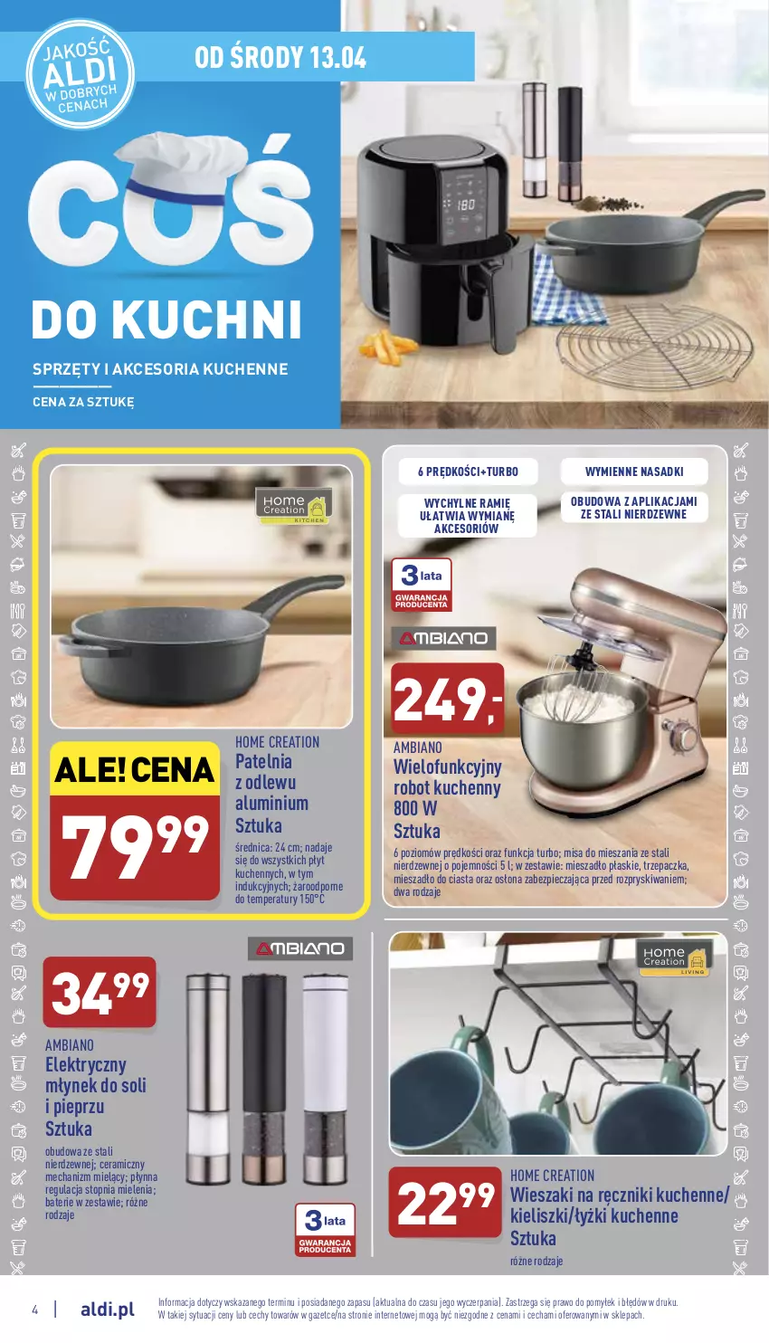 Gazetka promocyjna Aldi - Katalog Moda i Dom - ważna 13.04 do 16.04.2022 - strona 4 - produkty: Mieszadło, Młynek, Patelnia, Piec, Pieprz, Por, Ręcznik, Robot, Top, Trzepaczka, Wieszak