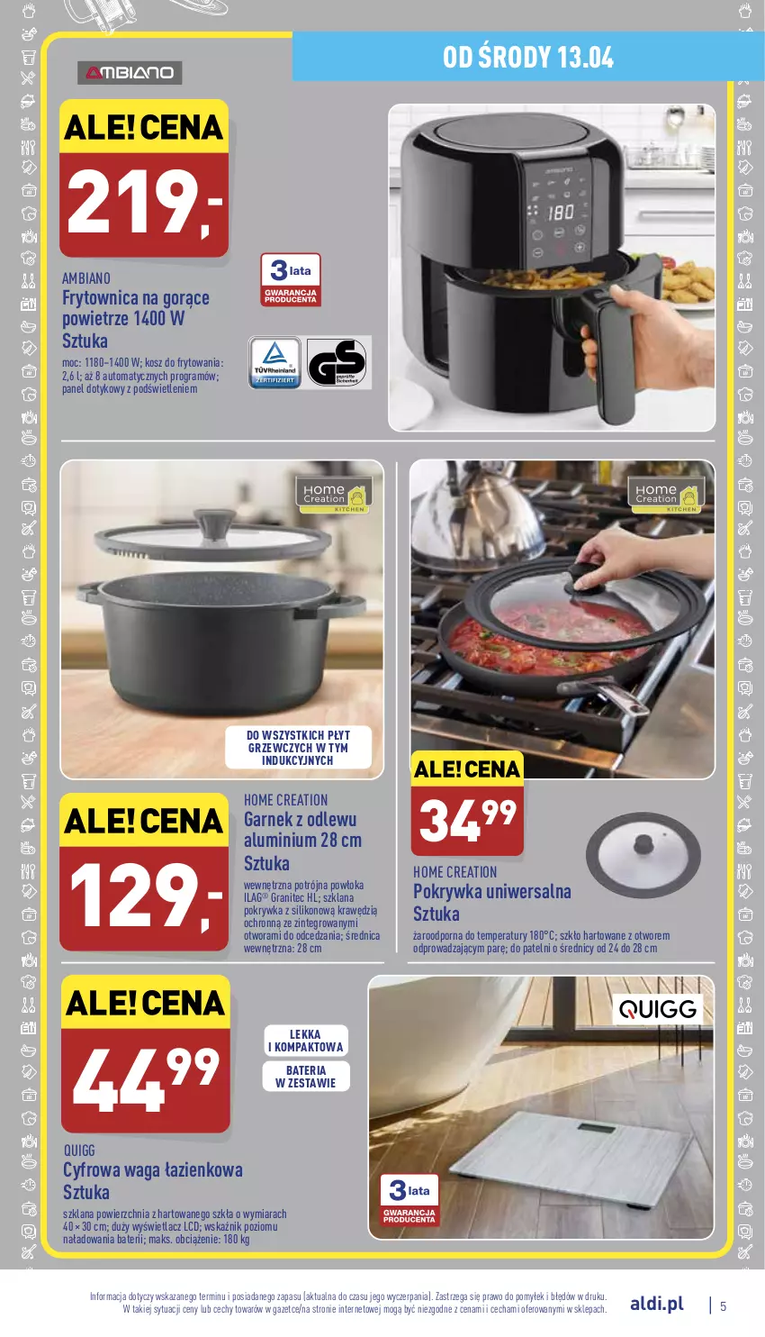 Gazetka promocyjna Aldi - Katalog Moda i Dom - ważna 13.04 do 16.04.2022 - strona 5 - produkty: Bateria, Garnek, Gra, Kosz, LANA, Por, Waga, Waga łazienkowa