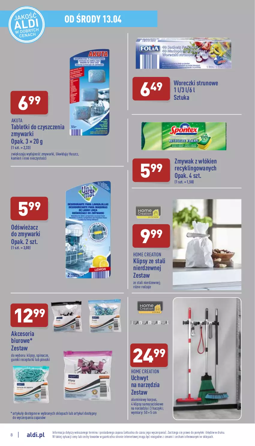 Gazetka promocyjna Aldi - Katalog Moda i Dom - ważna 13.04 do 16.04.2022 - strona 8 - produkty: Biuro, Haczyk, Odświeżacz do zmywarki, Tablet, Zmywarki