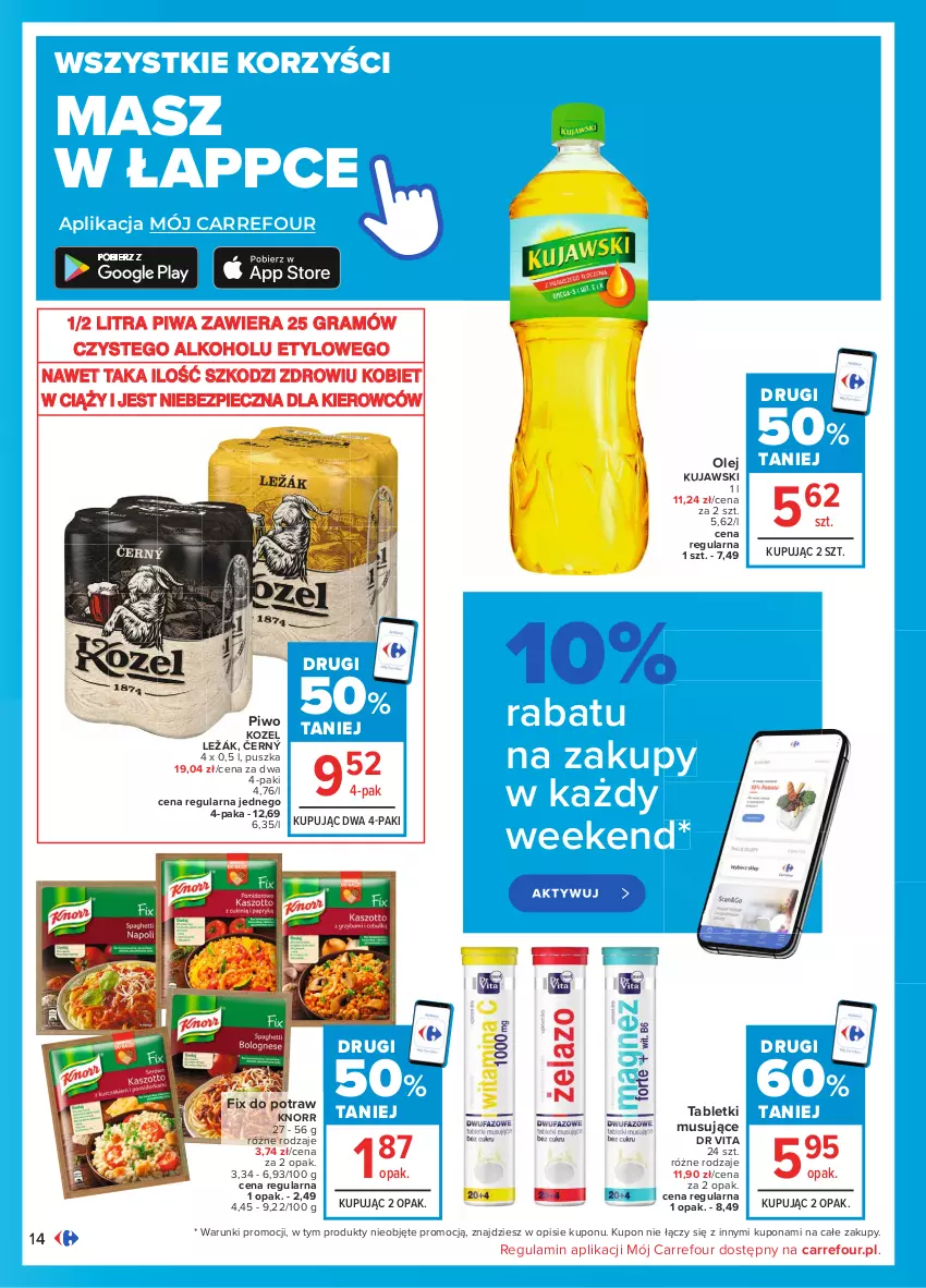 Gazetka promocyjna Carrefour - Gazetka Carrefour - ważna 18.01 do 31.01.2021 - strona 14 - produkty: Dr Vita, Gra, Knorr, Kozel, Kujawski, Mus, Olej, Piec, Piwa, Piwo, Tablet, Tabletki musujące