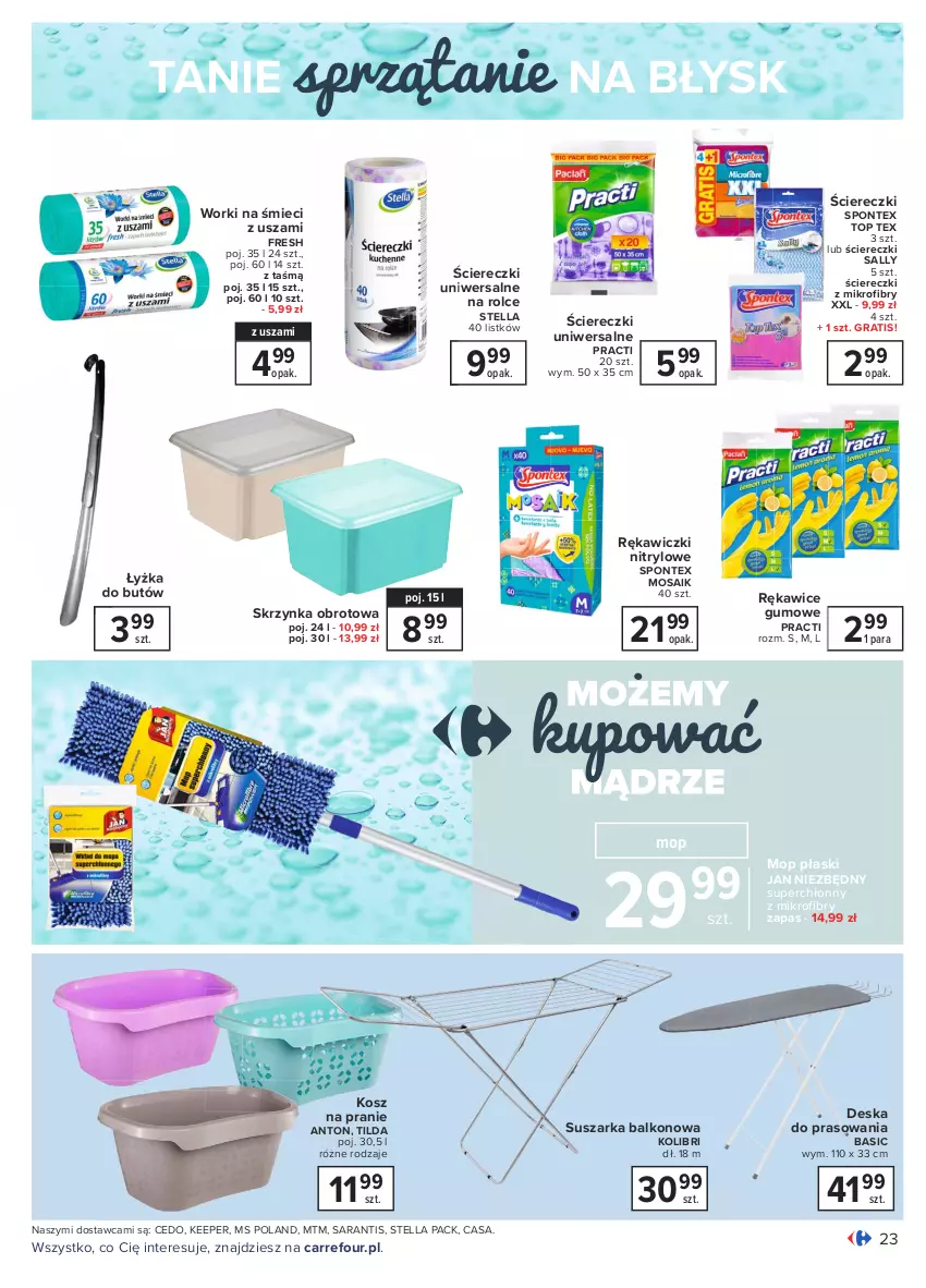 Gazetka promocyjna Carrefour - Gazetka Carrefour - ważna 18.01 do 31.01.2021 - strona 23 - produkty: Deska do prasowania, Gra, Jan Niezbędny, Kosz, Mop, Rękawice, Suszarka, Suszarka balkonowa, Top, Worki na śmiec, Worki na śmieci