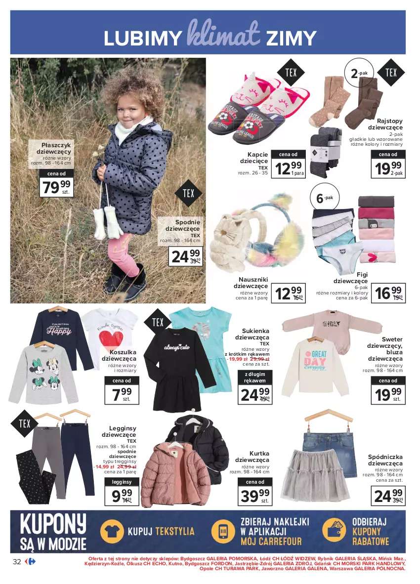 Gazetka promocyjna Carrefour - Gazetka Carrefour - ważna 18.01 do 31.01.2021 - strona 32 - produkty: Bluza, Dzieci, Figi, Gin, Kapcie, Kosz, Koszulka, Kurtka, Legginsy, Płaszcz, Rajstopy, Spodnie, Sukienka, Sweter, Top