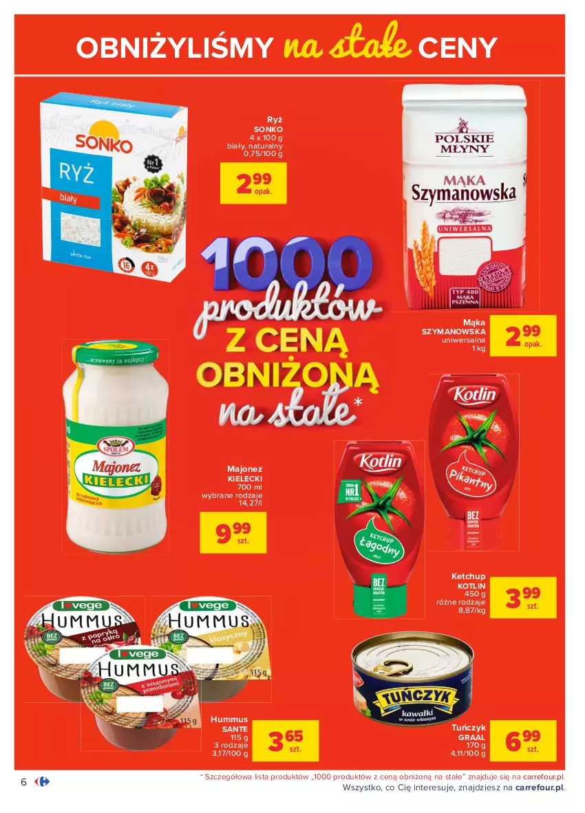 Gazetka promocyjna Carrefour - Gazetka Carrefour - ważna 18.01 do 31.01.2021 - strona 6 - produkty: Gra, Graal, Hummus, Ketchup, Kotlin, Majonez, Mąka, Mus, Ryż, Sante, Sonko, Tuńczyk