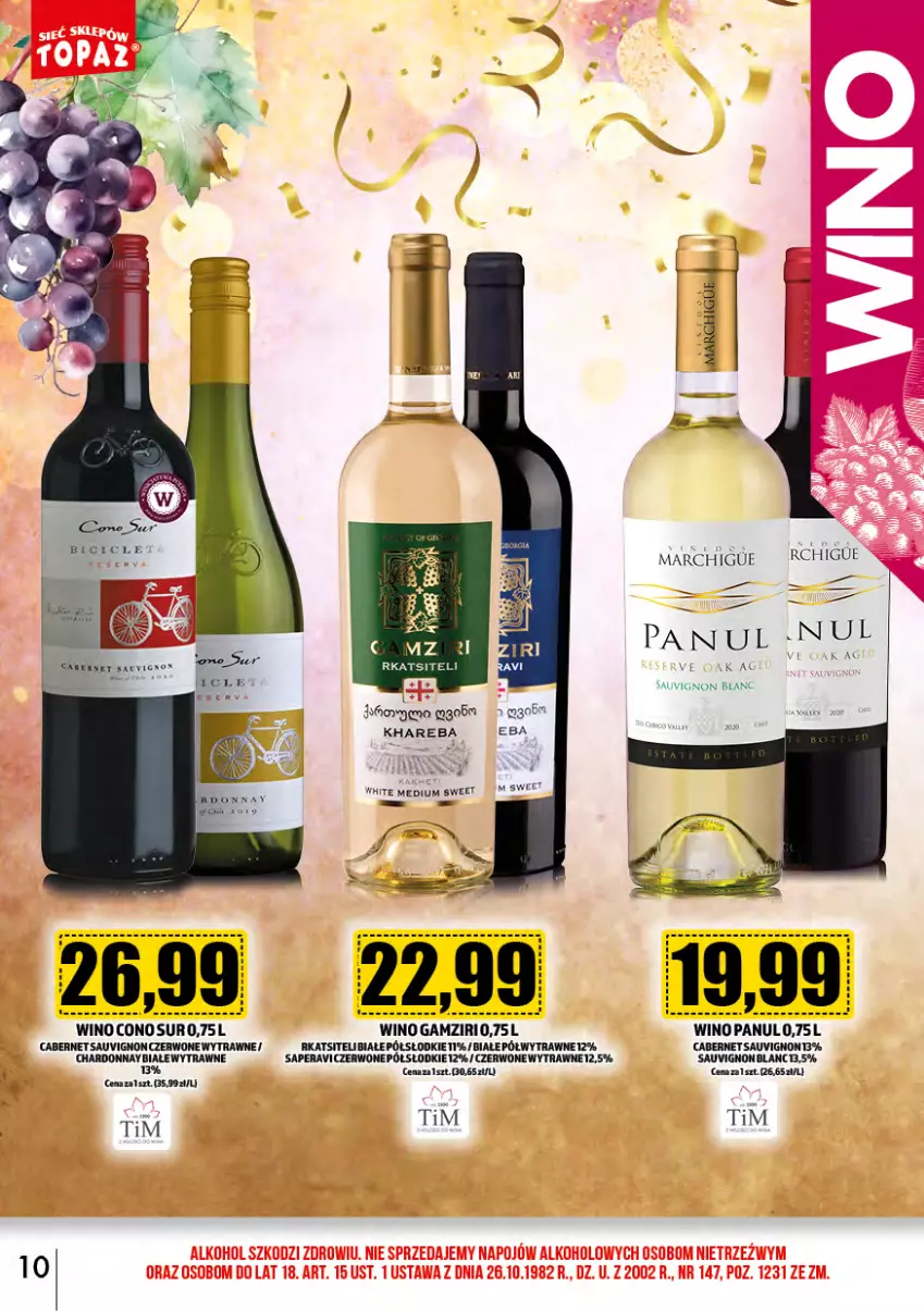 Gazetka promocyjna Topaz - Gazetka - ważna 01.01 do 31.01.2024 - strona 10 - produkty: BIC, Cabernet Sauvignon, Chardonnay, Sauvignon Blanc, Wino