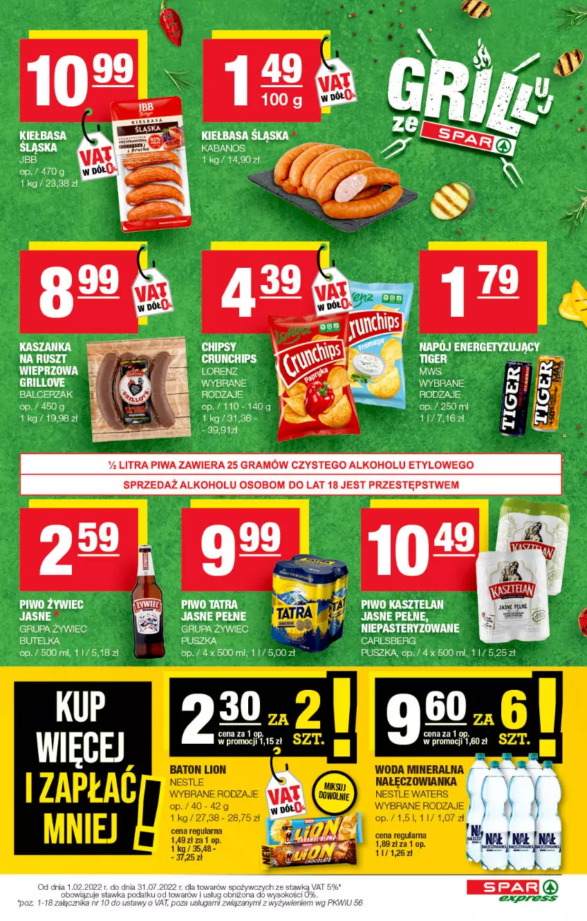 Gazetka promocyjna Spar - SparExpress - ważna 26.06 do 06.07.2022 - strona 3 - produkty: Chipsy, Crunchips, Gra, Kabanos, Kasza, Kaszanka, Kasztelan, Kiełbasa, Kiełbasa śląska, Lorenz, Napój, Piwa, Piwo, Por