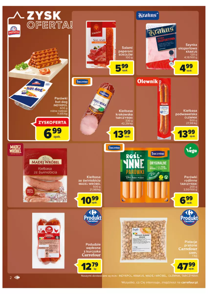 Gazetka promocyjna Carrefour - Gazetka Carrefour - ważna 31.05 do 11.06.2022 - strona 2 - produkty: Gin, Hot dog, Kiełbasa, Kiełbasa podwawelska, Krakus, Kurczak, Madej Wróbel, Olewnik, Por, Salami, Sok, Sokołów, Sport, Szynka, Tarczyński, Wawel