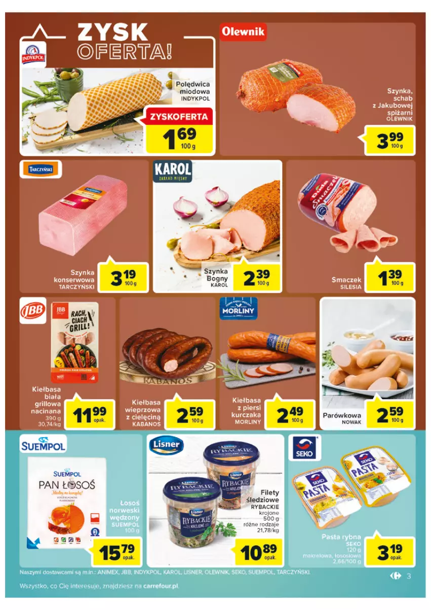 Gazetka promocyjna Carrefour - Gazetka Carrefour - ważna 31.05 do 11.06.2022 - strona 3 - produkty: Grill, Kabanos, Kiełbasa, Kiełbasa biała, Kiełbasa z piersi kurczaka, Kurczak, Lisner, Morliny, NOWAK, Olewnik, Polędwica, Ryba, SEKO, Sos, Suempol, Szynka, Tarczyński