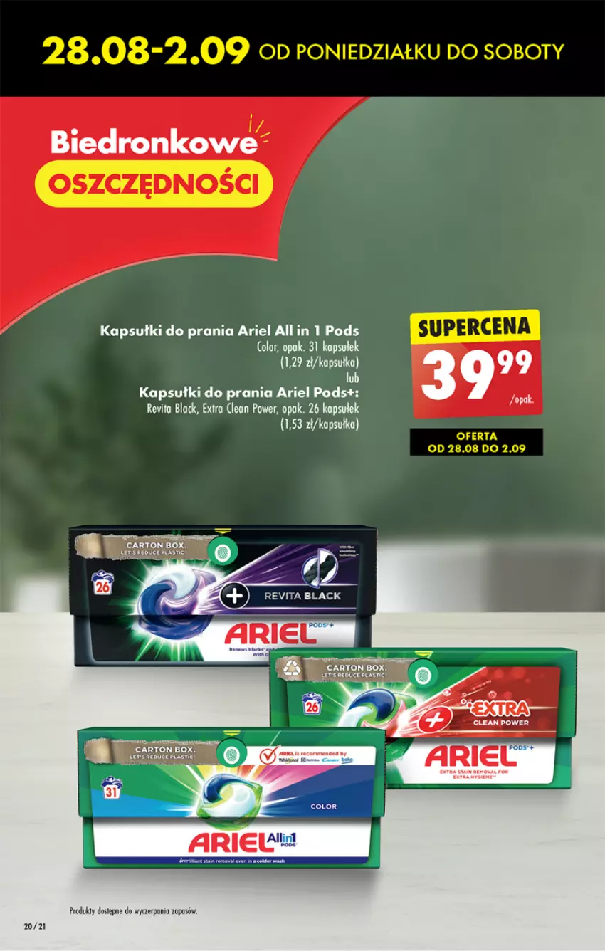 Gazetka promocyjna Biedronka - Od poniedzialku - ważna 28.08 do 02.09.2023 - strona 20 - produkty: Ariel, Dron, Kapsułki do prania, Lack