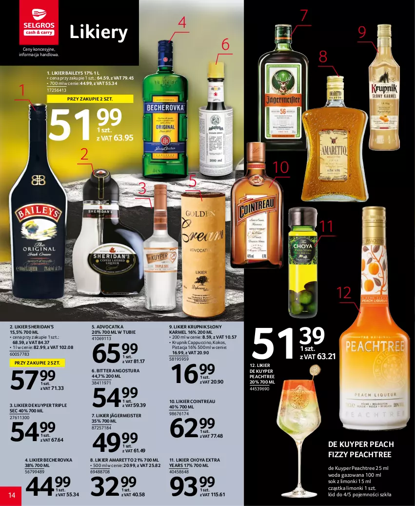 Gazetka promocyjna Selgros - Katalog Alkohole - ważna 16.03 do 29.03.2023 - strona 14 - produkty: Cappuccino, Kokos, Krupnik, Likier, Sok, Woda, Woda gazowana