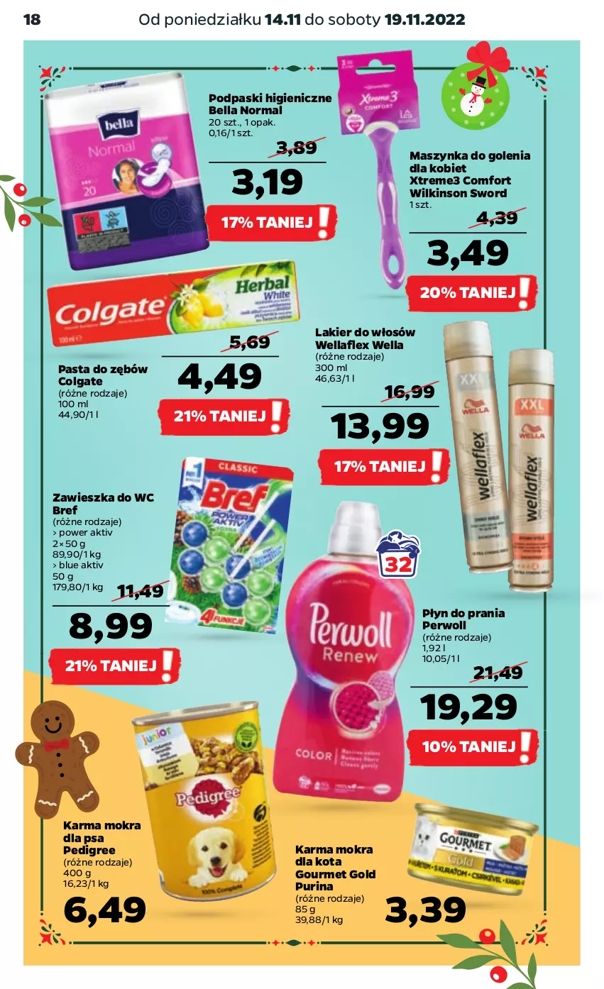 Gazetka promocyjna Netto - Artykuły spożywcze - ważna 14.11 do 19.11.2022 - strona 18 - produkty: Bell, Bella, Bref, Colgate, Gourmet Gold, Lakier, Lakier do włosów, LG, Maszynka, Maszynka do golenia, Pasta do zębów, Pedigree, Perwoll, Płyn do prania, Podpaski, Pur, Purina, Szynka, Wella, Wellaflex, Wilkinson Sword, Zawieszka do wc