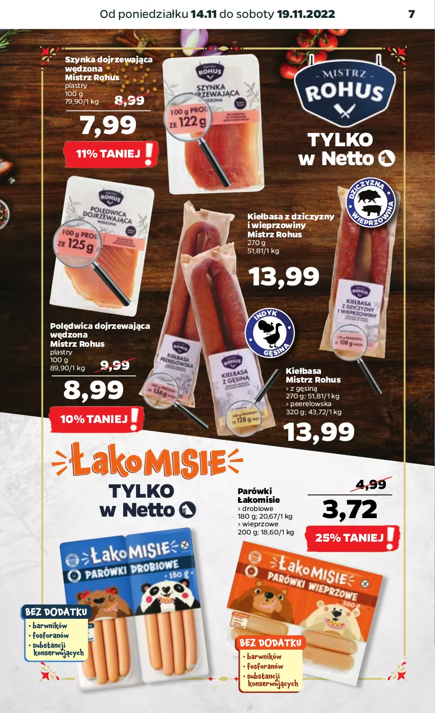 Gazetka promocyjna Netto - Artykuły spożywcze - ważna 14.11 do 19.11.2022 - strona 7 - produkty: Kiełbasa, Parówki, Polędwica, Szynka