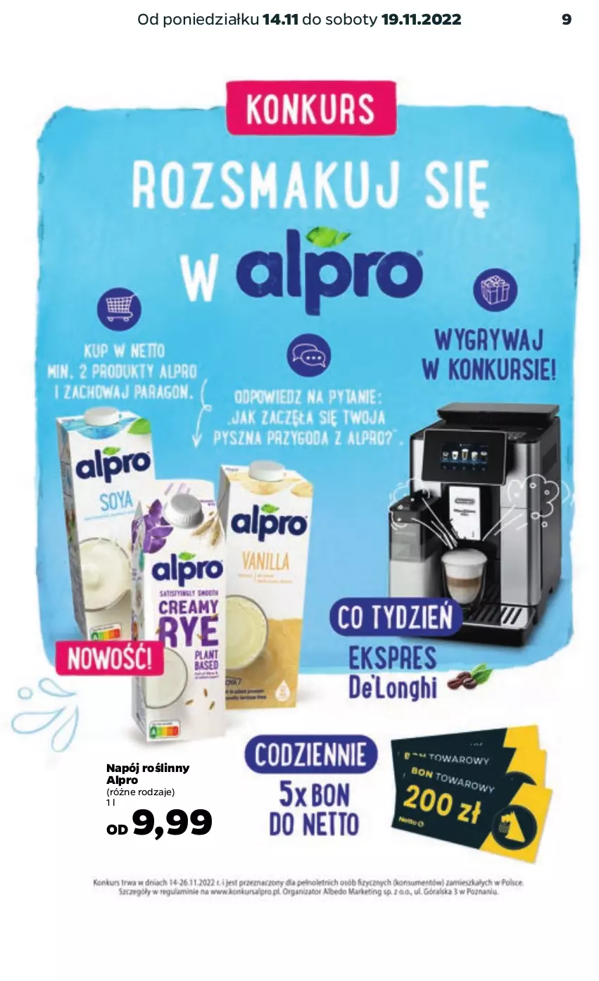 Gazetka promocyjna Netto - Artykuły spożywcze - ważna 14.11 do 19.11.2022 - strona 9 - produkty: Alpro, Napój, Napój roślinny