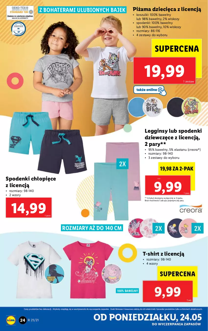 Gazetka promocyjna Lidl - GAZETKA - ważna 24.05 do 29.05.2021 - strona 24 - produkty: Dzieci, Gin, Kosz, Legginsy, Piżama, T-shirt, Tera