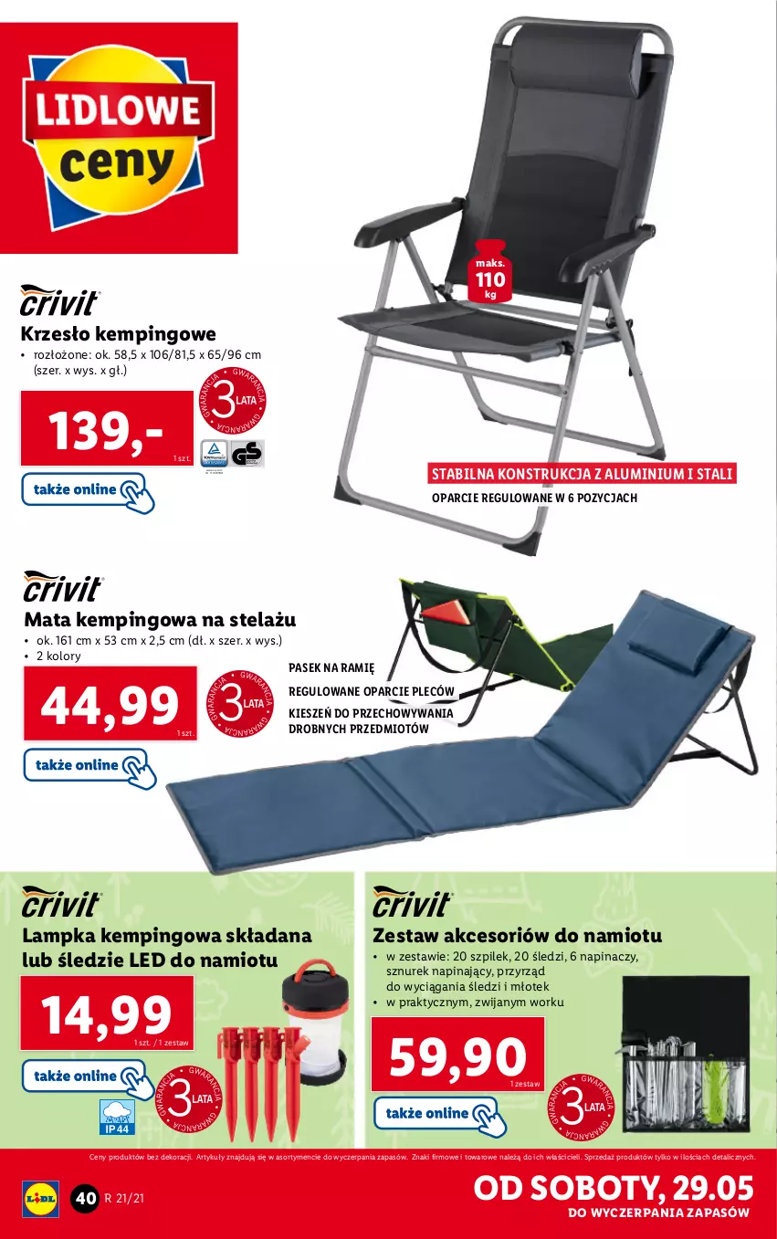 Gazetka promocyjna Lidl - GAZETKA - ważna 24.05 do 29.05.2021 - strona 40 - produkty: Krzesło, Młot, Młotek, Namiot, Pasek, Sznurek