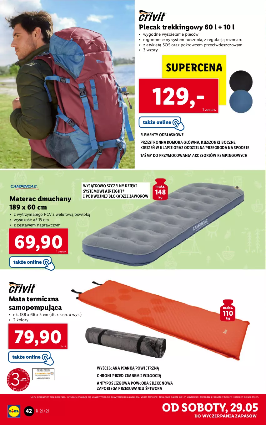 Gazetka promocyjna Lidl - GAZETKA - ważna 24.05 do 29.05.2021 - strona 42 - produkty: LG, Materac, Materac dmuchany, Mop, Piwo, Plecak, Sok, Sos, Tera