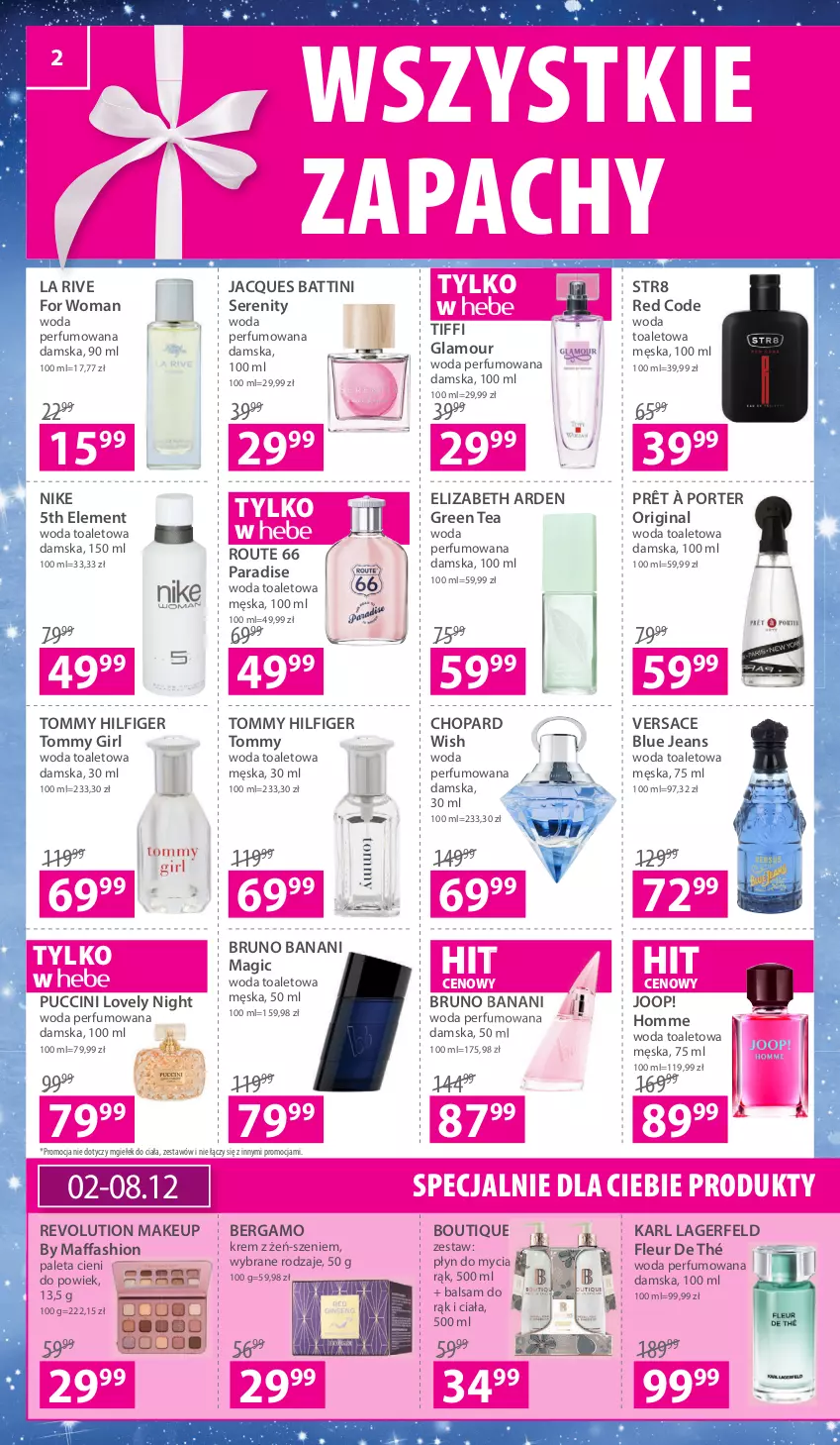 Gazetka promocyjna Hebe - Gazetka - ważna 29.11 do 15.12.2021 - strona 2 - produkty: Bruno Banani, Elizabeth Arden, Fa, Gin, JOOP!, Karl Lagerfeld, La Rive, Lovely, Nike, Paleta, Perfum, Płyn do mycia, Por, Ser, Str8, Versace, Woda, Woda perfumowana, Woda toaletowa