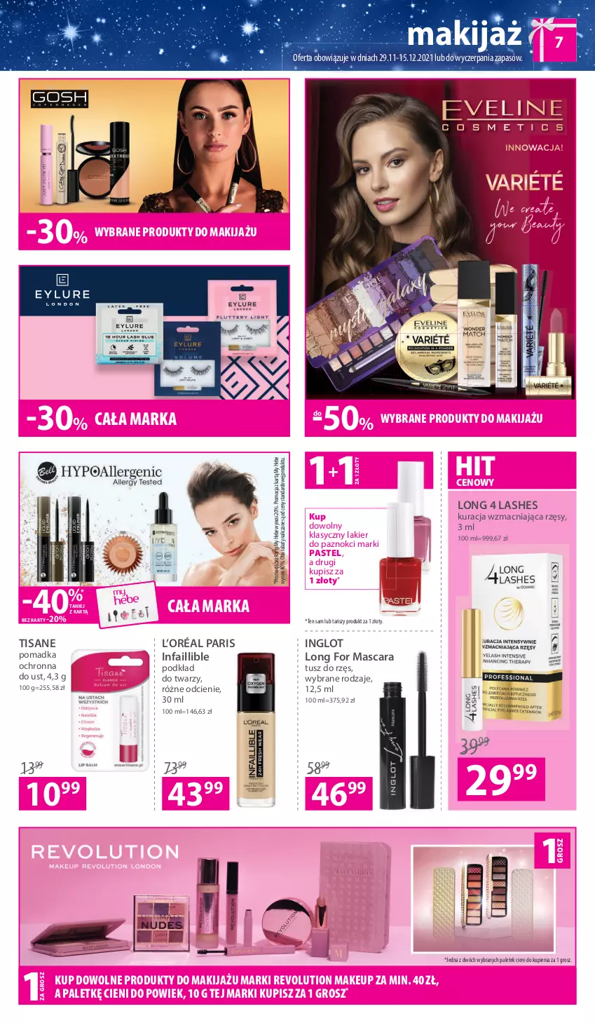 Gazetka promocyjna Hebe - Gazetka - ważna 29.11 do 15.12.2021 - strona 7 - produkty: Fa, L’Oréal, Lakier, Lakier do paznokci, Long 4 Lashes, Makijaż, Podkład, Podkład do twarzy, Produkty do makijażu, Tusz