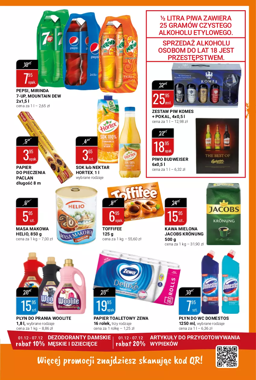 Gazetka promocyjna Bi1 - Świąteczny czas - ważna 01.12 do 07.12.2021 - strona 5 - produkty: Dezodorant, Domestos, Dzieci, Gra, Helio, Hortex, Jacobs, Jacobs Krönung, Kawa, Kawa mielona, Mirinda, Nektar, Papier, Papier do pieczenia, Papier toaletowy, Pepsi, Piec, Piwa, Piwo, Płyn do prania, Płyn do wc, Ser, Sok, Toffifee, Woolite