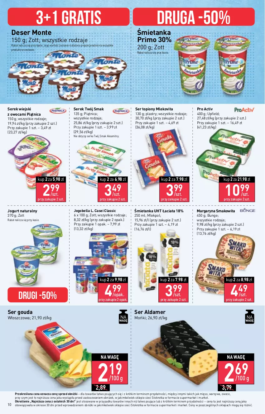 Gazetka promocyjna Stokrotka - Market - ważna 12.10 do 18.10.2023 - strona 11 - produkty: Aksam, Bell, Bella, Deser, Gouda, Gra, Jogobella, Jogurt, Jogurt naturalny, Margaryna, Mięso, Mleko, Mlekovita, Monte, Owoce, Piątnica, Por, Ser, Ser topiony, Serek, Serek wiejski, Smakowita, Top, Twój Smak, Warzywa, Zott