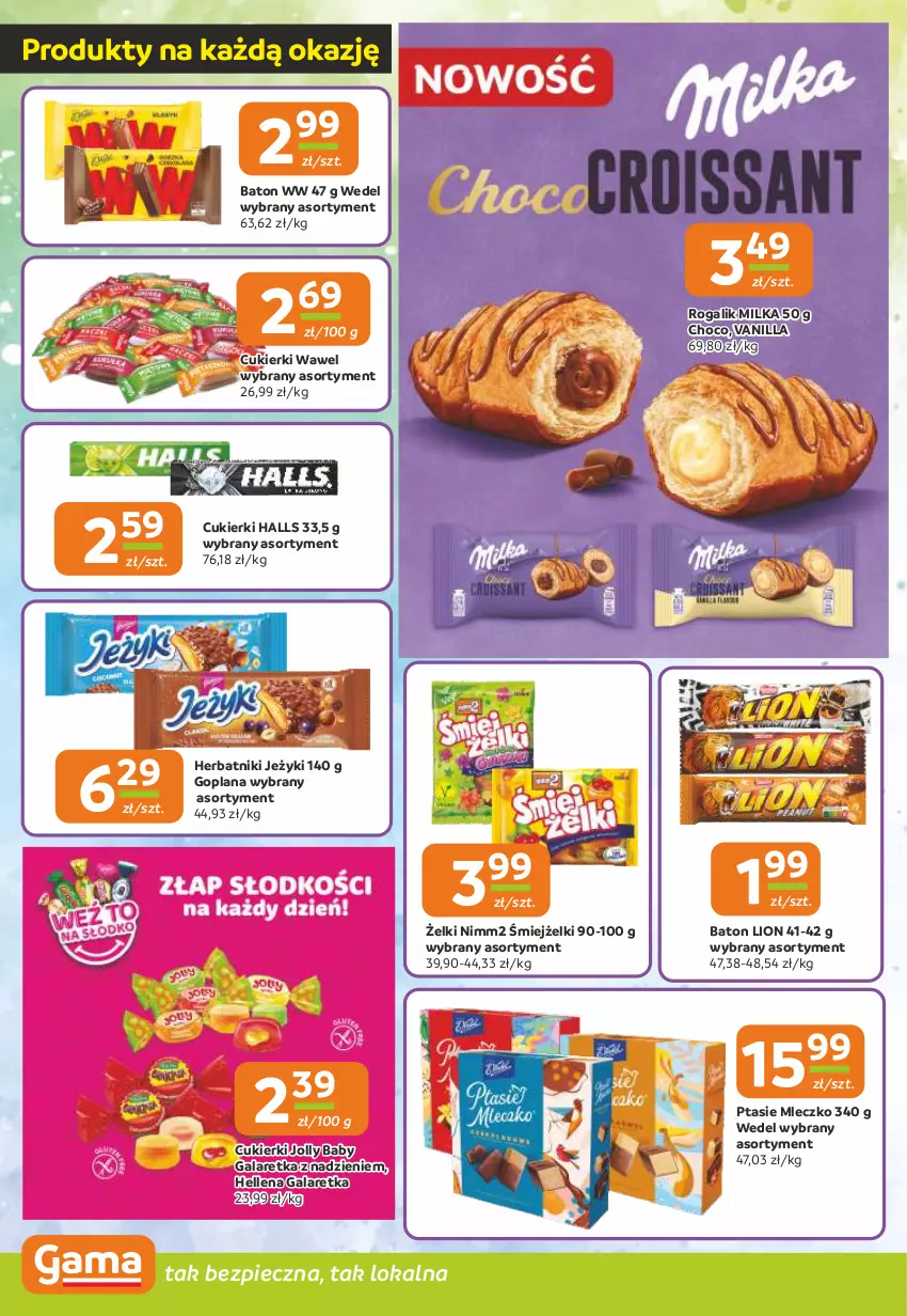 Gazetka promocyjna Gama - Gazetka Gama - ważna 26.06 do 08.07.2025 - strona 4 - produkty: Baton, Cukier, Cukierki, Gala, Galaretka, Goplana, Halls, Hellena, Herbatniki, Jeżyki, LANA, Lion, Milka, Mleczko, Nimm2, Piec, Ptasie mleczko, Rogal, Wawel