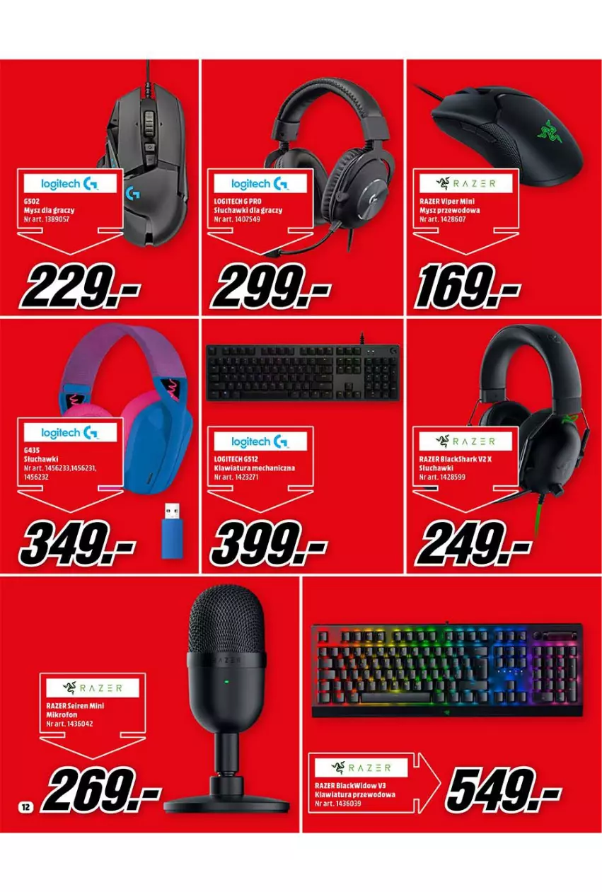 Gazetka promocyjna Media Markt - Gazetka Media Markt - ważna 04.01 do 31.01.2022 - strona 12 - produkty: Klawiatura, Lack, Logitech, Mikrofon, Mysz, Razer, Słuchawki