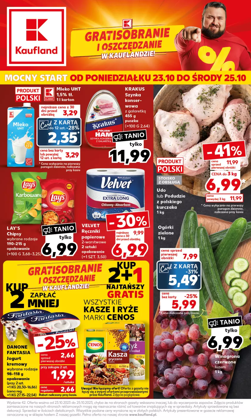 Gazetka promocyjna Kaufland - Mocny Start - ważna 23.10 do 25.10.2023 - strona 1 - produkty: Chipsy, Fa, Krakus, LG, Mleko, Szynka