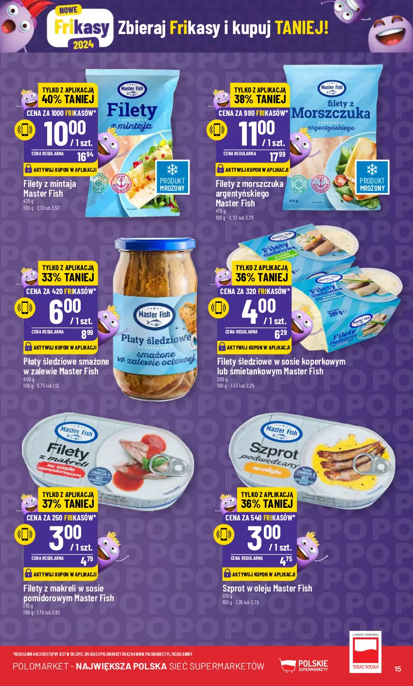 Gazetka promocyjna PoloMarket - Gazetka pomocyjna - ważna 31.01 do 06.02.2024 - strona 15 - produkty: Mintaj, Olej, Płaty śledziowe, Sos, Szprot