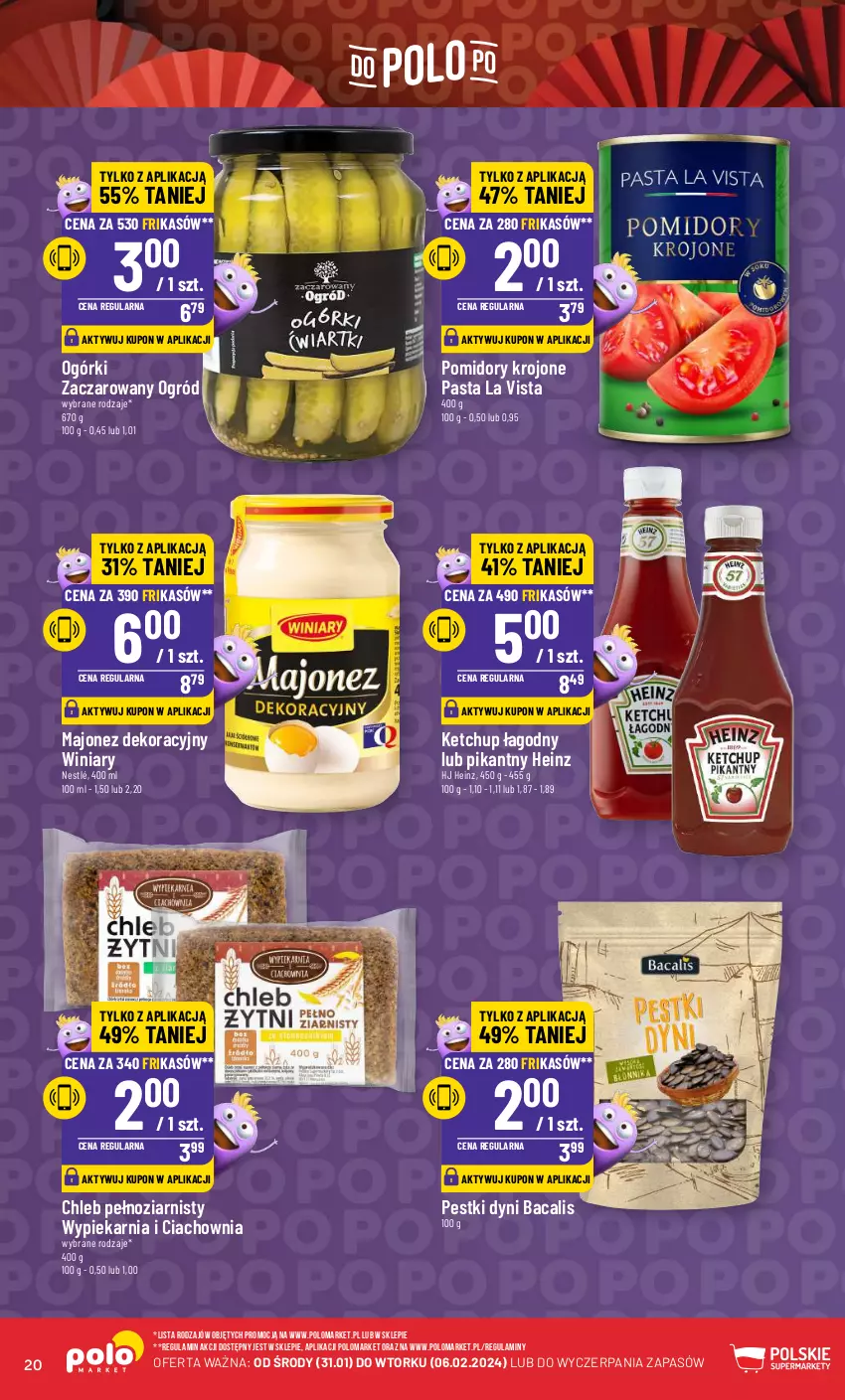 Gazetka promocyjna PoloMarket - Gazetka pomocyjna - ważna 31.01 do 06.02.2024 - strona 20 - produkty: Chleb, Heinz, Ketchup, Majonez, Nestlé, Ogród, Pestki dyni, Pomidory, Pomidory krojone, Winiary