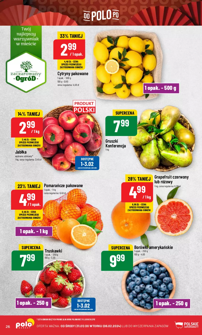 Gazetka promocyjna PoloMarket - Gazetka pomocyjna - ważna 31.01 do 06.02.2024 - strona 26 - produkty: Cytryny, Gra, Gruszki, Jabłka, Pomarańcze, Truskawki