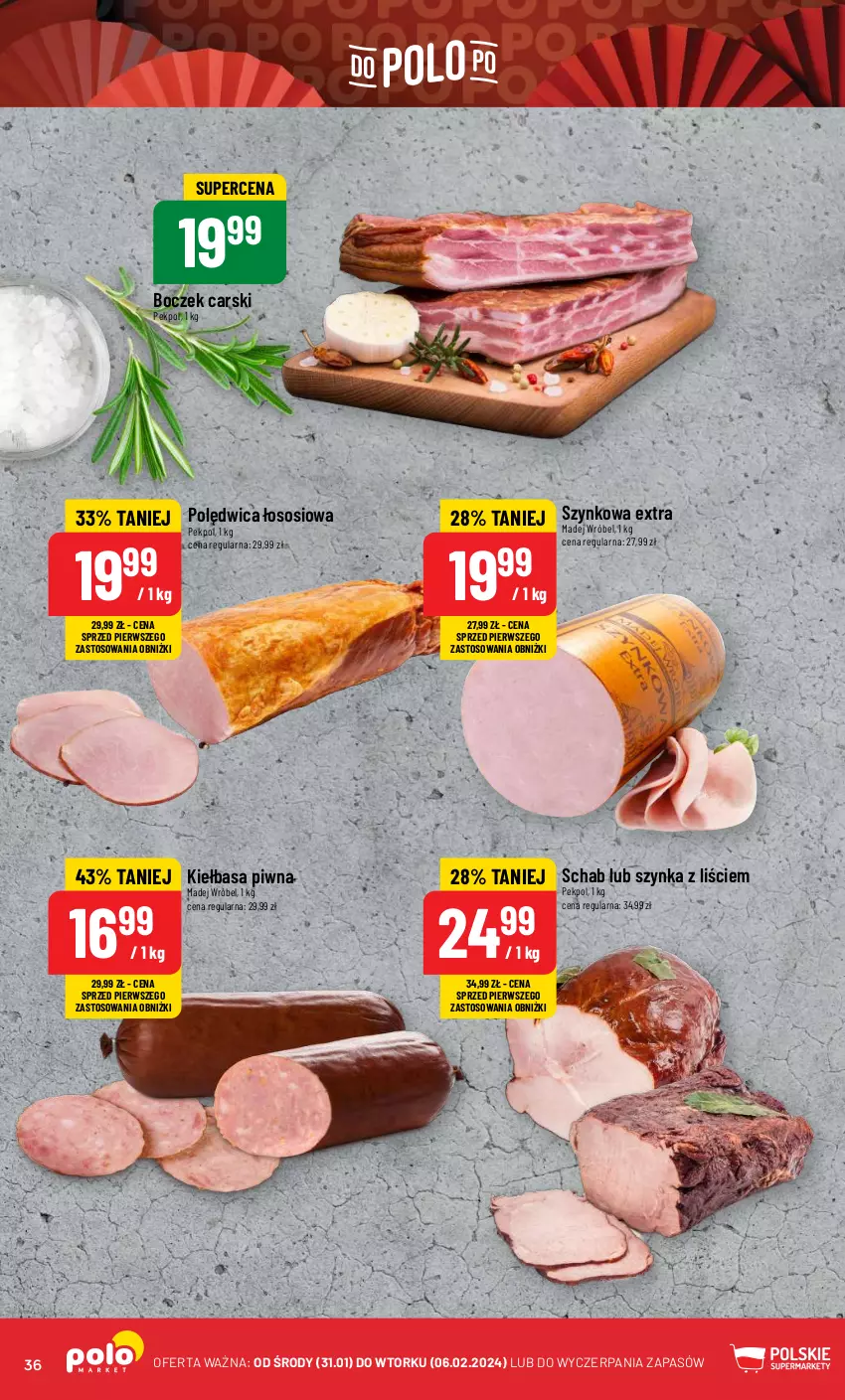 Gazetka promocyjna PoloMarket - Gazetka pomocyjna - ważna 31.01 do 06.02.2024 - strona 36 - produkty: Boczek, Cars, Kiełbasa, Kiełbasa piwna, Madej Wróbel, Pekpol, Polędwica, Sos, Szynka