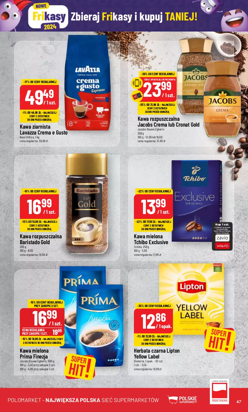 Gazetka promocyjna PoloMarket - Gazetka pomocyjna - ważna 31.01 do 06.02.2024 - strona 47 - produkty: BIC, Herbata, Herbata czarna, Jacobs, Kawa, Kawa mielona, Kawa rozpuszczalna, Kawa ziarnista, Lavazza, Lipton, Prima, Tchibo