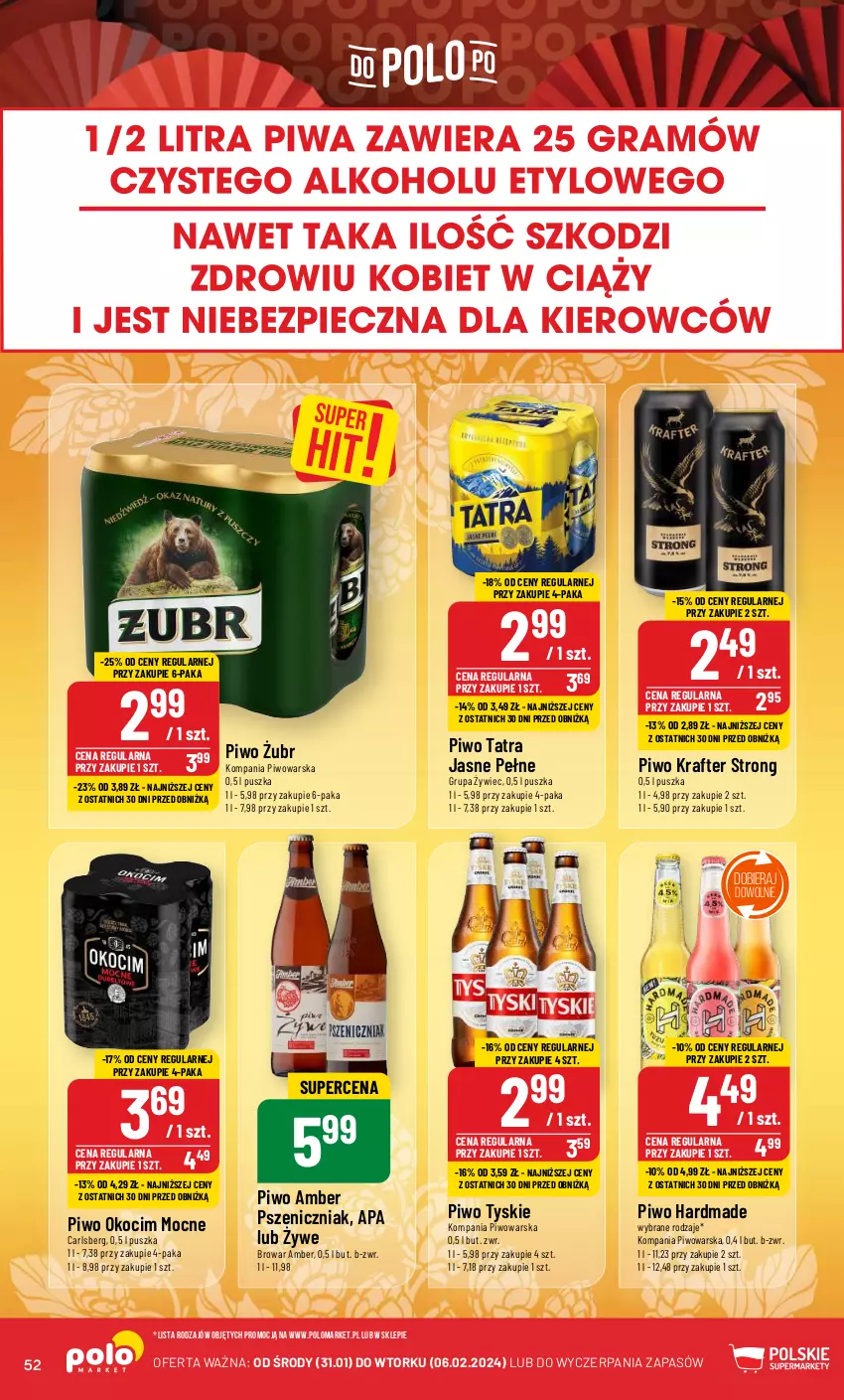 Gazetka promocyjna PoloMarket - Gazetka pomocyjna - ważna 31.01 do 06.02.2024 - strona 52 - produkty: Carlsberg, Koc, Okocim, Piwo, Tatra, Tyskie