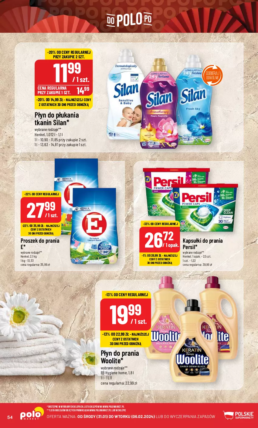 Gazetka promocyjna PoloMarket - Gazetka pomocyjna - ważna 31.01 do 06.02.2024 - strona 54 - produkty: Kapsułki do prania, Persil, Płyn do płukania, Płyn do prania, Proszek do prania, Silan, Woolite