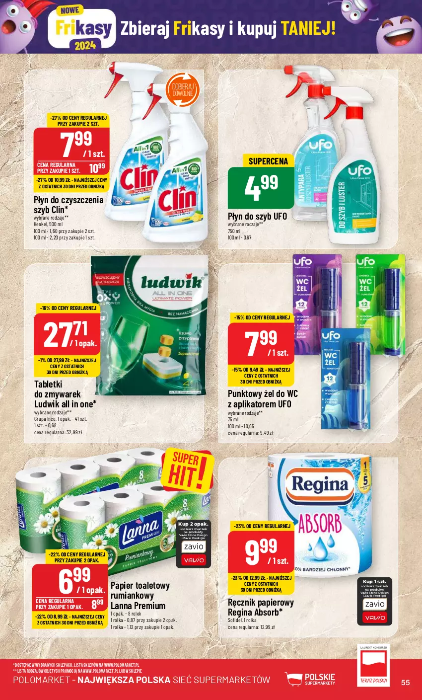 Gazetka promocyjna PoloMarket - Gazetka pomocyjna - ważna 31.01 do 06.02.2024 - strona 55 - produkty: Clin, Gin, Ludwik, Papier, Papier toaletowy, Płyn do szyb, Ręcznik, Rum, Tablet