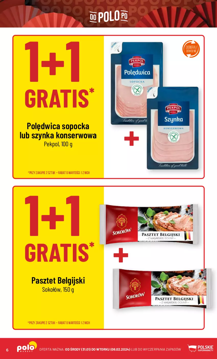 Gazetka promocyjna PoloMarket - Gazetka pomocyjna - ważna 31.01 do 06.02.2024 - strona 6 - produkty: Gra, LG, Pasztet, Pekpol, Polędwica, Ser, Sok, Sokołów, Szynka, Szynka konserwowa