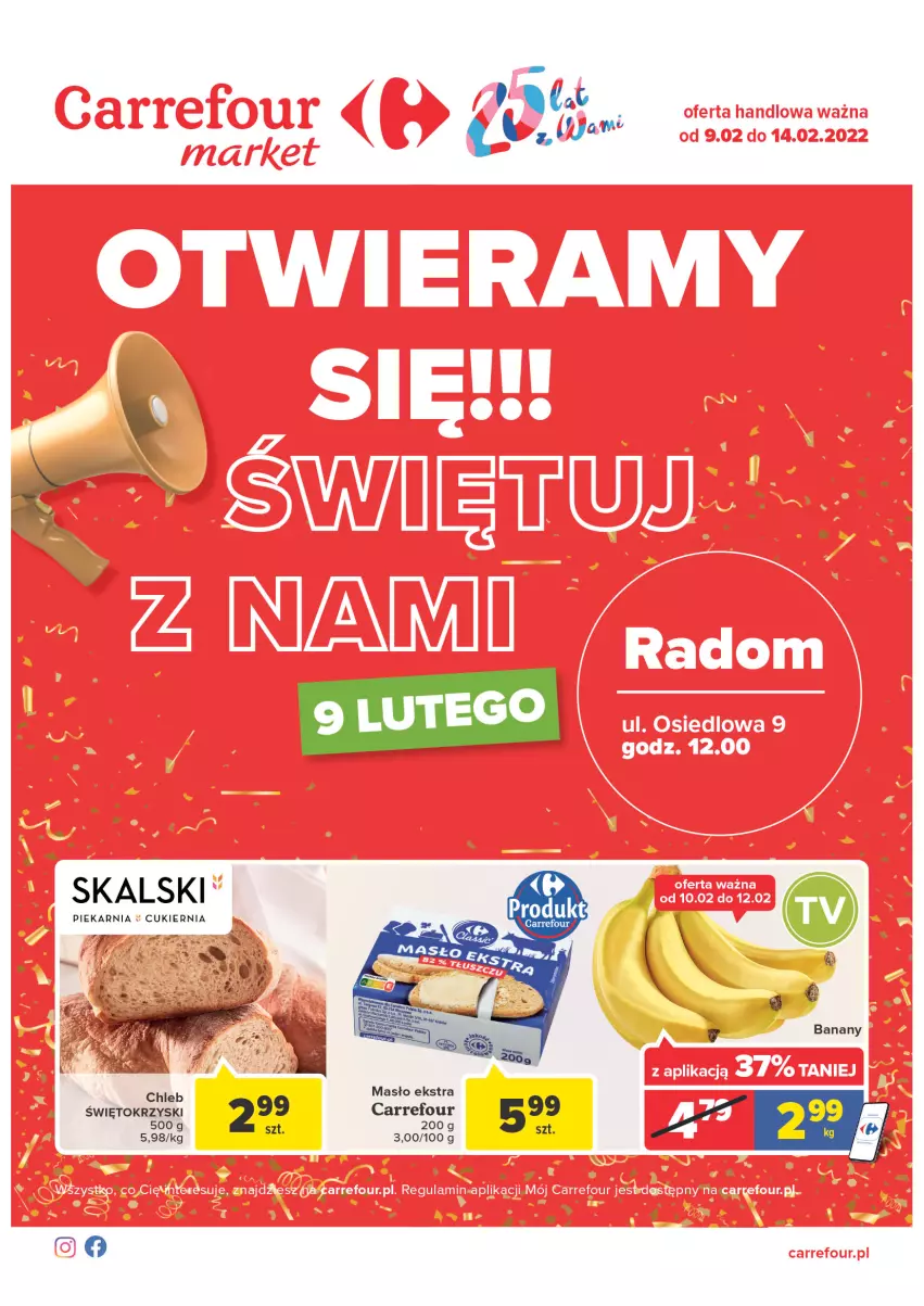 Gazetka promocyjna Carrefour - Gazetka Express - ważna 08.02 do 14.02.2022 - strona 1 - produkty: Banany, Chleb, Cukier, Masło