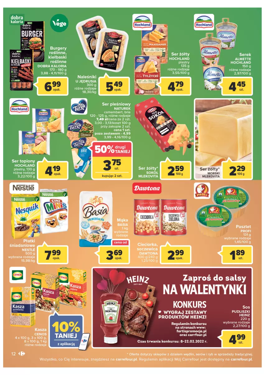 Gazetka promocyjna Carrefour - Gazetka Express - ważna 08.02 do 14.02.2022 - strona 12 - produkty: Almette, Brie, Burger, Camembert, Cieciorka, Dawtona, Hochland, Kosz, Mleko, Mlekovita, Naleśniki, NaTurek, Orka, Pasztet, Ser, Ser pleśniowy, Ser topiony, Serek, Sok, Sokół, STP, Top