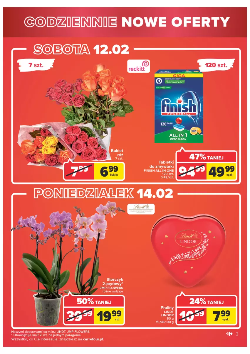 Gazetka promocyjna Carrefour - Gazetka Express - ważna 08.02 do 14.02.2022 - strona 3 - produkty: Finish, Lindor, Lindt, Praliny, Storczyk, Tablet, Tabletki do zmywarki, Zmywarki