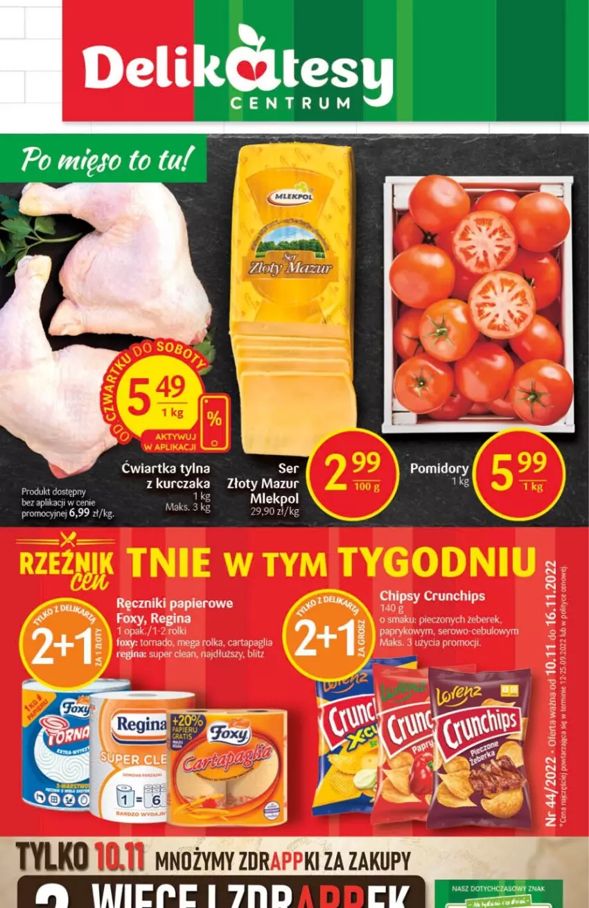 Gazetka promocyjna Delikatesy Centrum - Gazetka DC44 - ważna 10.11 do 16.11.2022 - strona 1 - produkty: Foxy, Gin, Kurczak, Papier, Piec, Ręcznik, Ręczniki papierowe, Rolki, Rum, Ser, Złoty Mazur