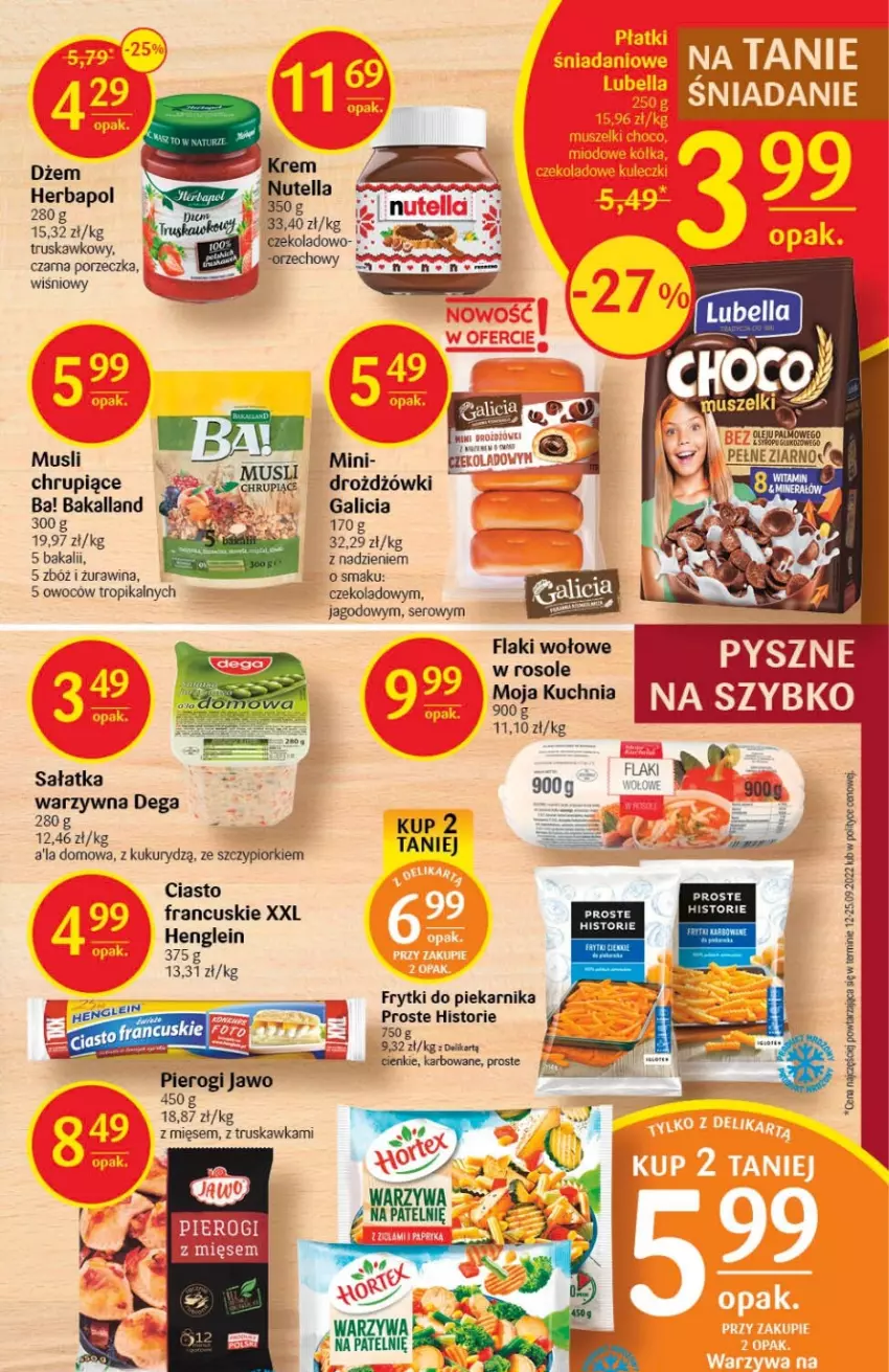 Gazetka promocyjna Delikatesy Centrum - Gazetka DC44 - ważna 10.11 do 16.11.2022 - strona 15 - produkty: Ba!, Bakalland, Ciasto francuskie, Dega, Dżem, Flaki, Flaki wołowe, Frytki, Herbapol, Kuchnia, Mus, Piekarnik, Por, Sałat, Sałatka, Ser