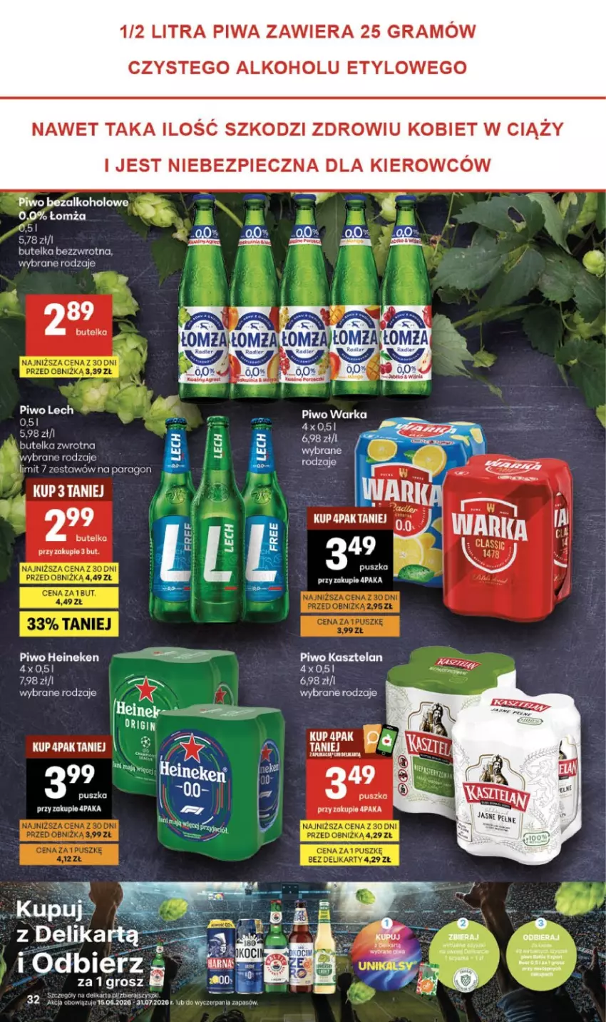 Gazetka promocyjna Delikatesy Centrum - Franczyza DC27 Czwartek - ważna 02.07 do 08.07.2026 - strona 32 - produkty: Gra, Heineken, Kasztelan, Piec, Piwa, Piwo