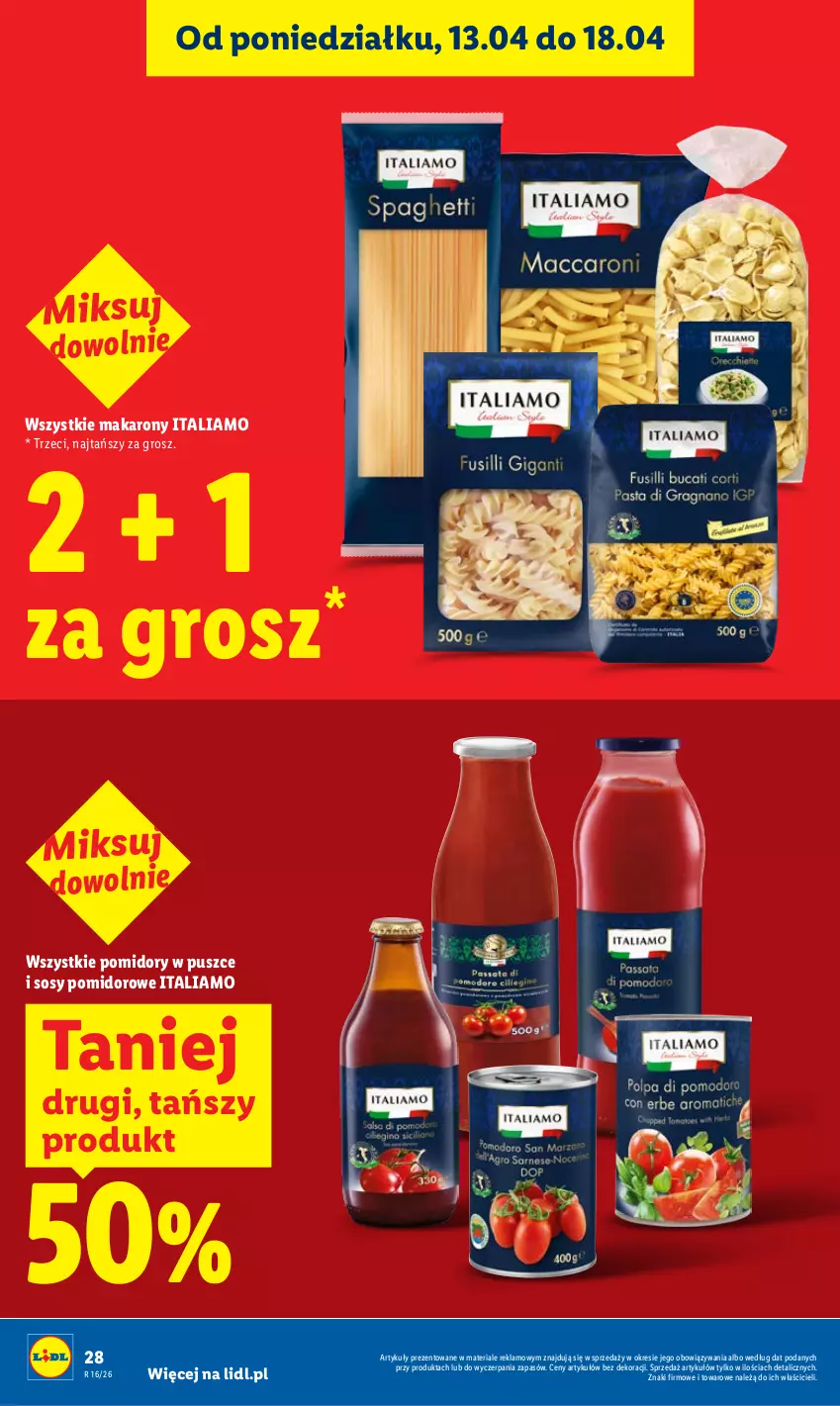 Gazetka promocyjna Lidl - Gazetka ważna od 16.04 do 18.04 - ważna 16.04 do 18.04.2026 - strona 28 - produkty: Makaron, Pomidory, Sos